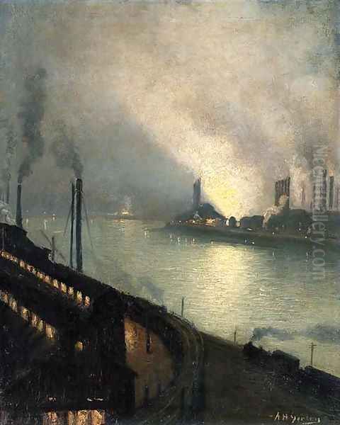 Factories at Night 2 Oil Painting by Aaron Harry Gorson