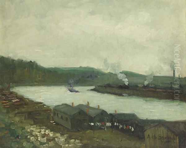 At the Riverhead Oil Painting by Aaron Harry Gorson