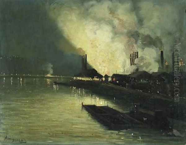 Factories at Night Oil Painting by Aaron Harry Gorson