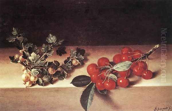 Cherries and Gooseberries on a Table 1644 Oil Painting by Francois Garnier