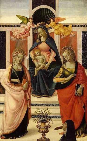 Virgin and Child Enthroned between St Ursula and St Catherine 1480s Oil Painting by Davide Ghirlandaio