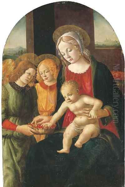 The Madonna and Child with angels, a landscape beyond Oil Painting by Davide Ghirlandaio