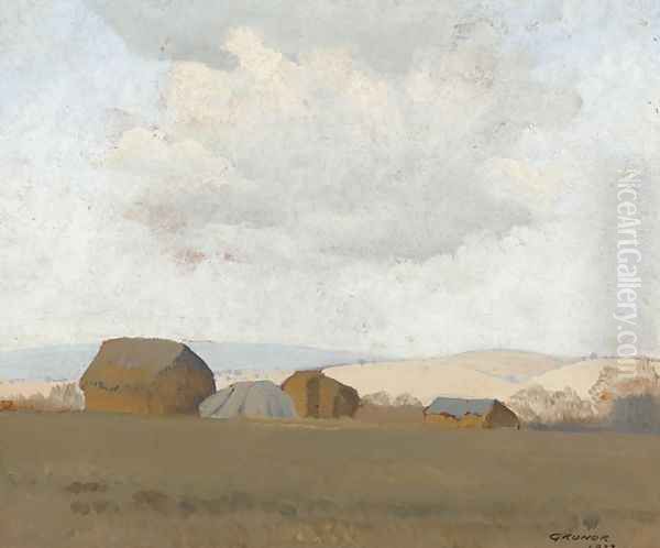 Hay Stacks (Hawkesbury Landscape) Oil Painting by Elioth Gruner