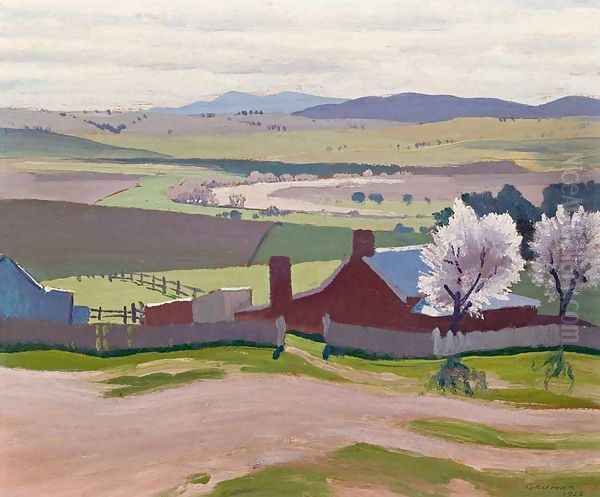 Spring: a Farm and Blossom Trees at Bathurst Oil Painting by Elioth Gruner