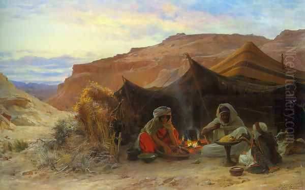 Bedouins in the Desert Oil Painting by Eugene-Alexis Girardet