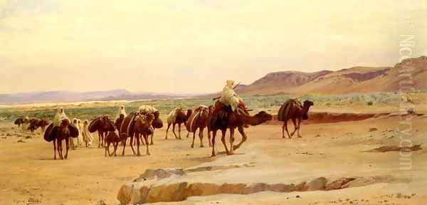 Caravanes De Sel Dans Le Desert (Salt Caravans in the Desert) Oil Painting by Eugene-Alexis Girardet