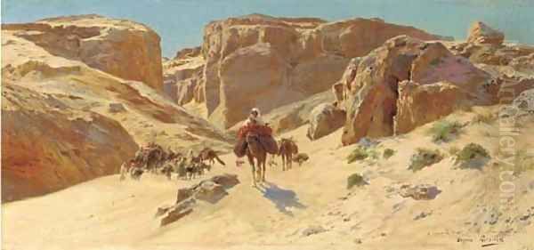 A Desert Caravan, Algeria Oil Painting by Eugene-Alexis Girardet