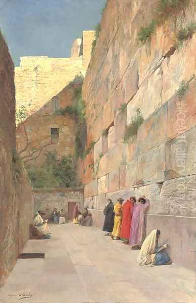 The wailing wall, Jerusalem Oil Painting by Eugene-Alexis Girardet