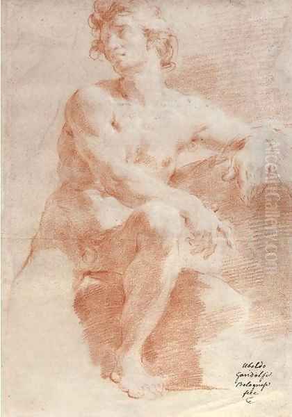 A seated nude turned to the left Oil Painting by Ubaldo Gandolfi