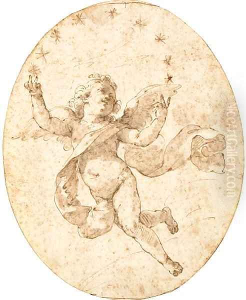 A flying putto among stars Oil Painting by Ubaldo Gandolfi