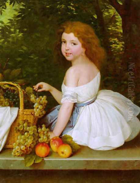 Girl with Fruit Oil Painting by Artur Grottger