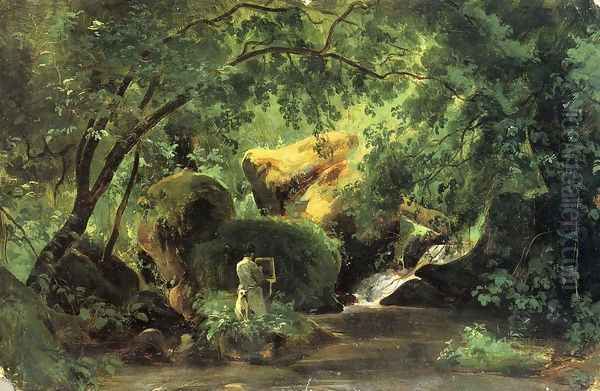 Forest Interior with an Artist, Civita Castellana Oil Painting by Andre Giroux