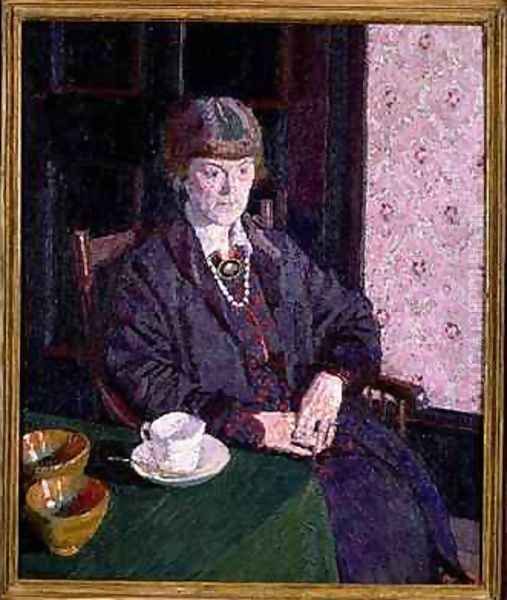 Woman Sitting at a Table Oil Painting by Harold Gilman