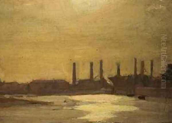 The Thames at Chelsea Oil Painting by Harold Gilman