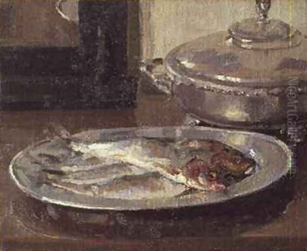 Fish on a Plate Oil Painting by Harold Gilman