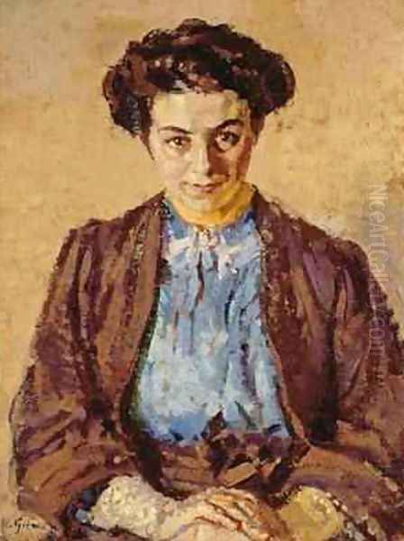 The Blue Blouse Portrait of Elene Zompolides Oil Painting by Harold Gilman