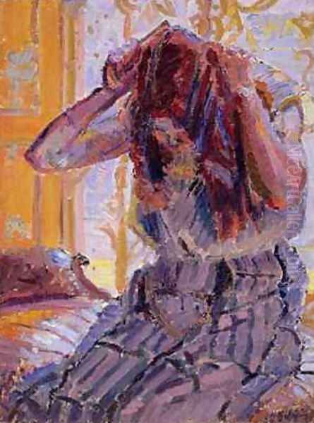 Girl Combing her hair Oil Painting by Harold Gilman