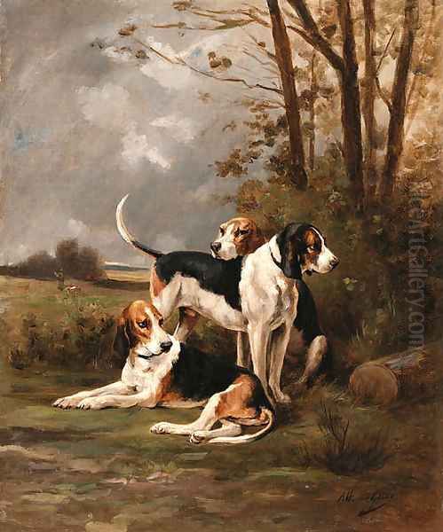 Hunting beagles Oil Painting by Jean Victor Albert De Gesne