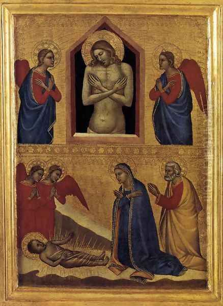 The Dead Christ and the Adoration of the Infant Jesus after 1373 Oil Painting by Francescuccio Ghissi