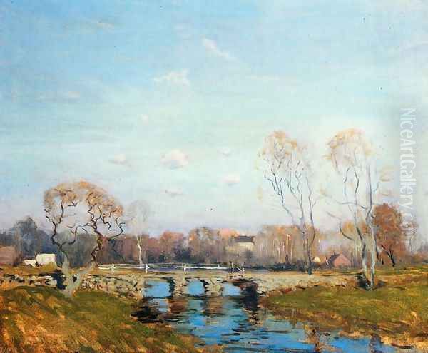 The Old Bridge at Bridgewater, Massachusetts Oil Painting by Arthur C. Goodwin