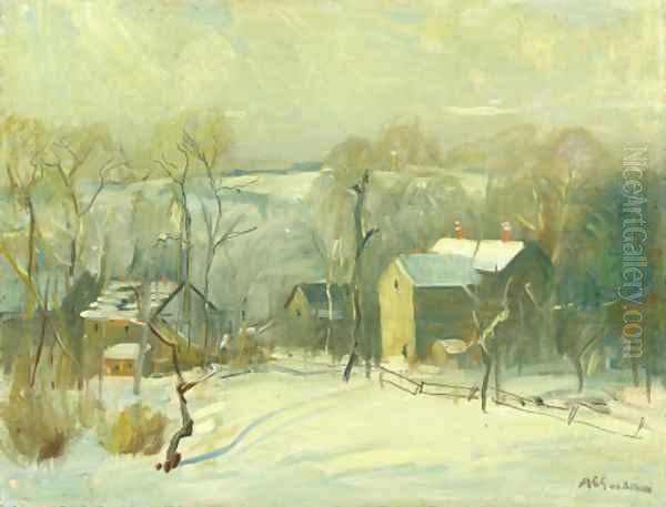 Village in Snow Oil Painting by Arthur C. Goodwin