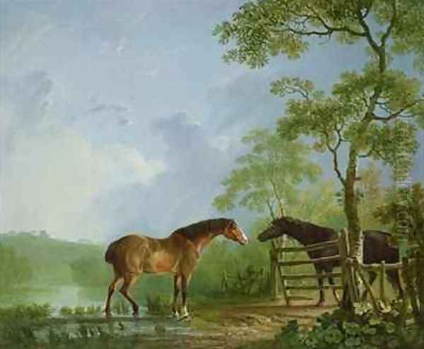 Mare and Stallion in a Landscape Oil Painting by Sawrey Gilpin