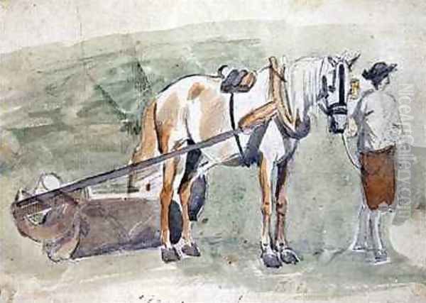 Man with a horse harnessed to a roller Oil Painting by Sawrey Gilpin