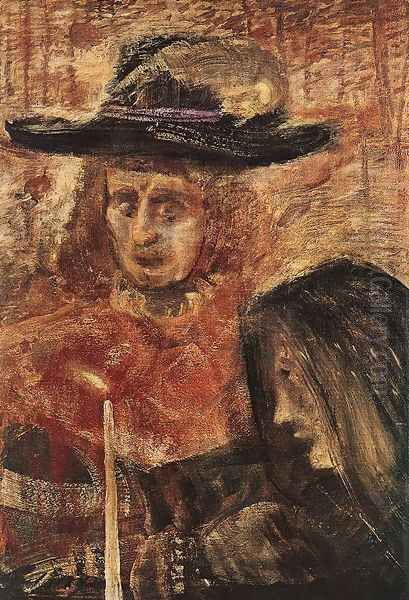 Man with Hat and Woman with Black Scarf 1912-15 Oil Painting by Lajos Gulacsy