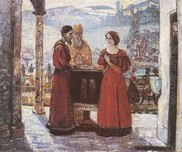 The Betrothal of Mary 1903 Oil Painting by Lajos Gulacsy