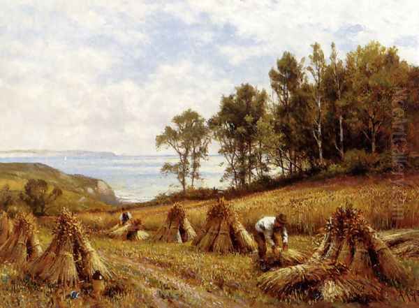 In The Cornfields, Near Luccombe, Isle Of Wight Oil Painting by Alfred Glendening