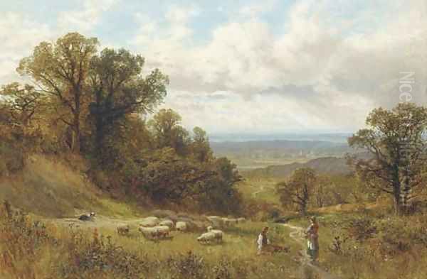 Young shepherd and maid in a landscape Oil Painting by Alfred Glendening