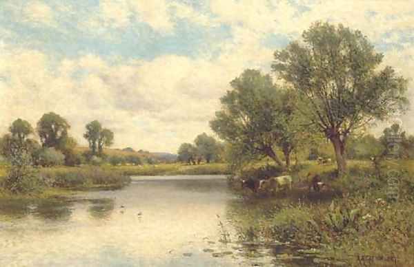 Cattle watering Oil Painting by Alfred Glendening