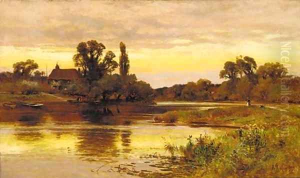 On the Thames, Laleham Oil Painting by Alfred Glendening