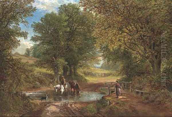 A chance meeting at the ford Oil Painting by Alfred Glendening