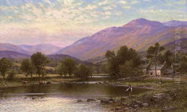 An angler on the Derwent, Cumberland Oil Painting by Alfred Glendening