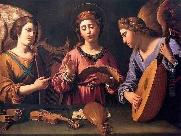 St Cecilia with Two Angels 1620-25 Oil Painting by Antiveduto Gramatica