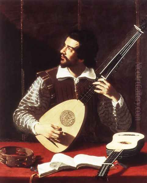 The Theorbo Player Oil Painting by Antiveduto Gramatica