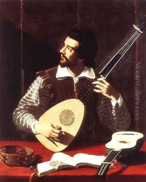 The Theorbo Player 2 Oil Painting by Antiveduto Gramatica