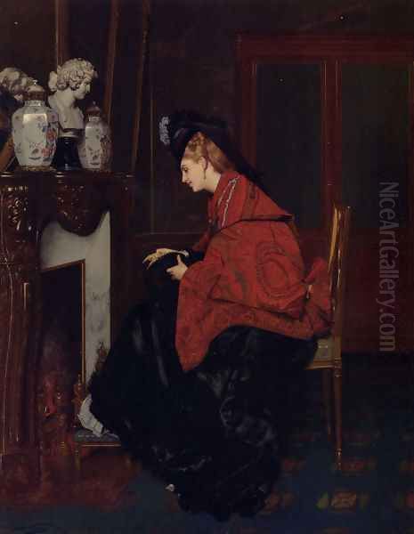 By The Fireplace Oil Painting by Jules Adolphe Goupil