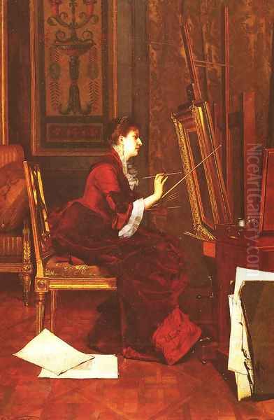 L'Artiste Dans L'Atelier Oil Painting by Jules Adolphe Goupil