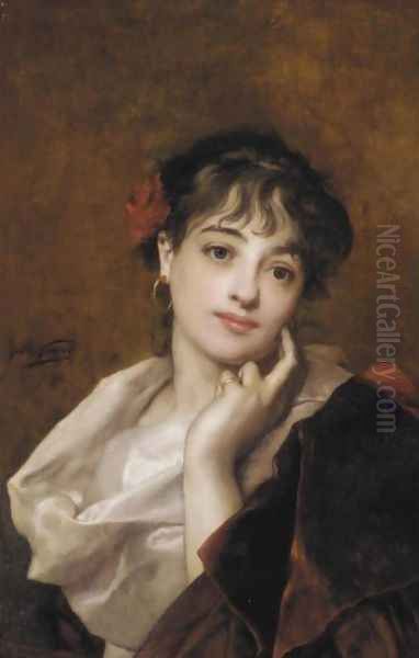 Deep in Thought Oil Painting by Jules Adolphe Goupil