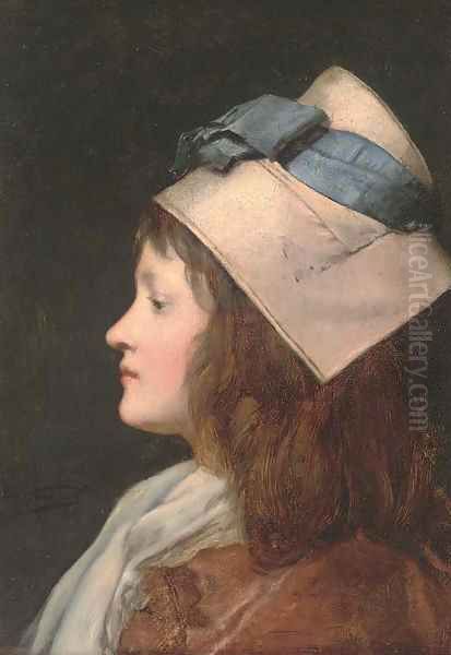 Portrait of a young girl, in profile Oil Painting by Jules Adolphe Goupil