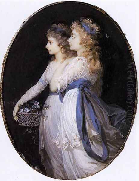 Georgiana, Duchess of Devonshire, with Lady Elizabeth Foster c. 1791 Oil Painting by Jean-Urbain Guerin