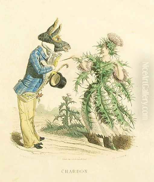 Thistle Oil Painting by Jean-Jacques Grandville