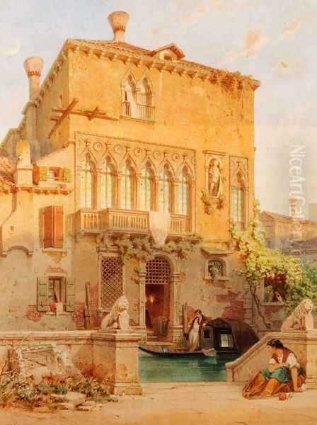 Haus Der Familie Moro-Othello, Venice Oil Painting by Eduard Gerhardt