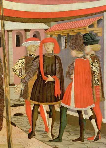 Frontal from the Adimari Cassone, detail of four men, c.1450 Oil Painting by Giovanni di ser Giovanni Guidi (see Scheggia)