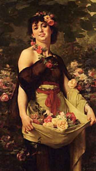 Clarence Rodolphe The Flower Girl Oil Painting by Boulanger Gustave