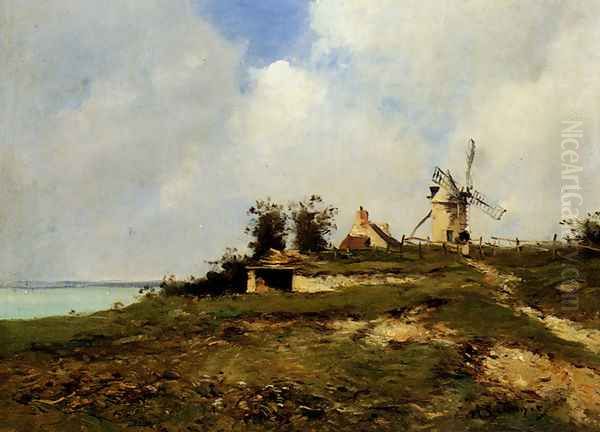 A Coastal Landscape With Windmill Oil Painting by Jean Baptiste Antoine Guillemet