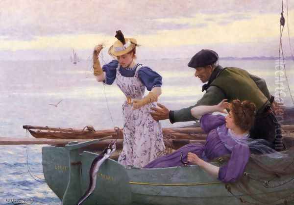 Her First Catch Oil Painting by Alfred Guillou