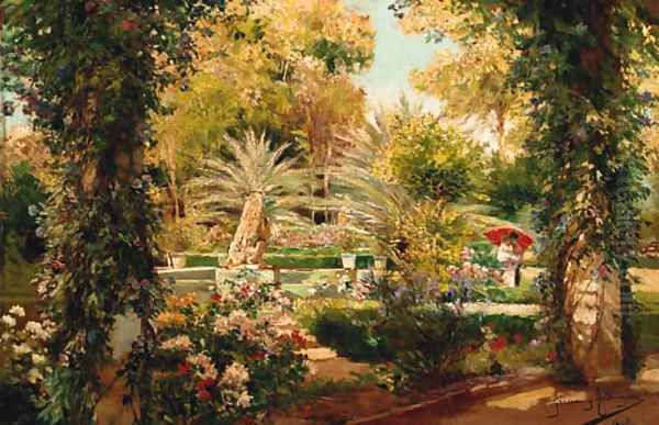 A sunlit garden Oil Painting by Manuel Garcia y Rodriguez